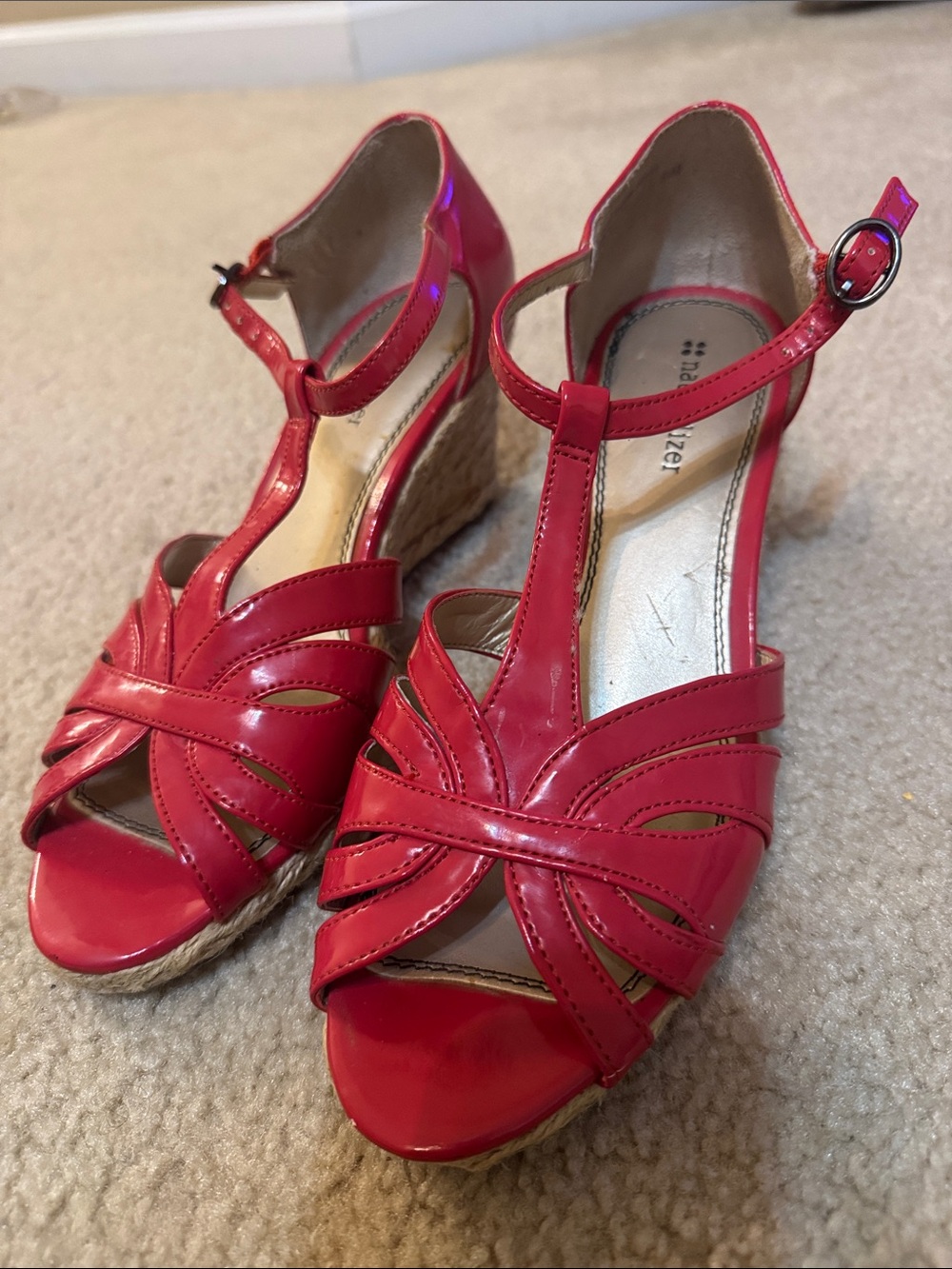 Naturalizer Hot Pink T-Strap Wedge Sandals
